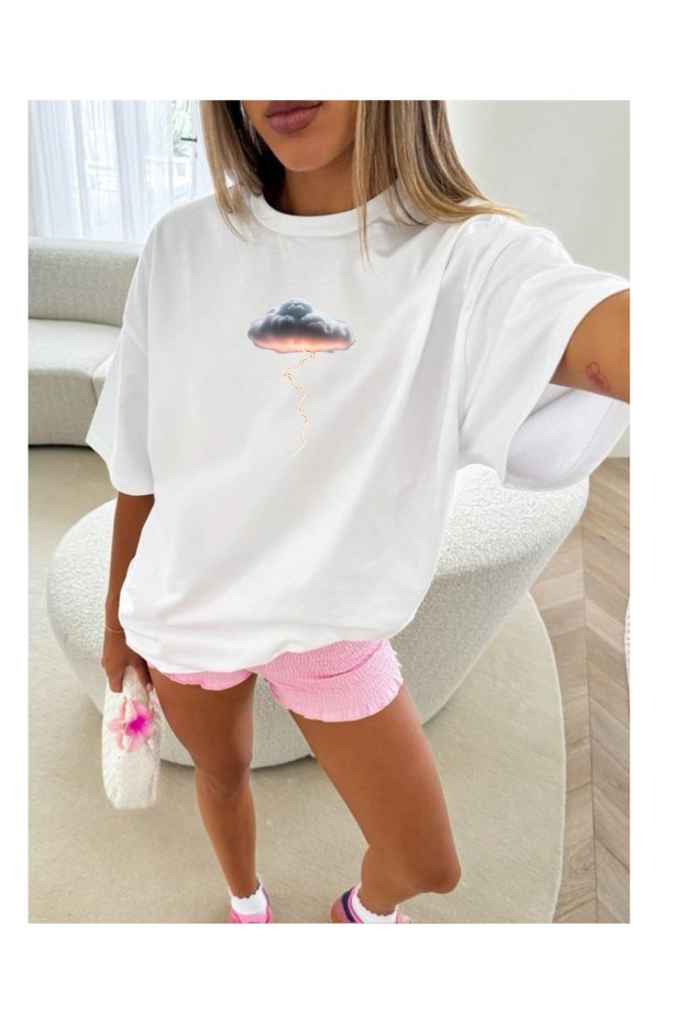 Lightning Strike Patterned Unisex Oversize T-Shirt