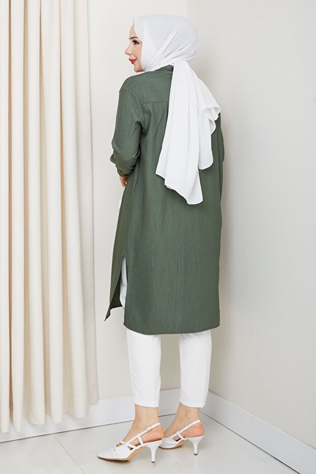 Kadın Önü Düğmeli Basic Tunik - 7
