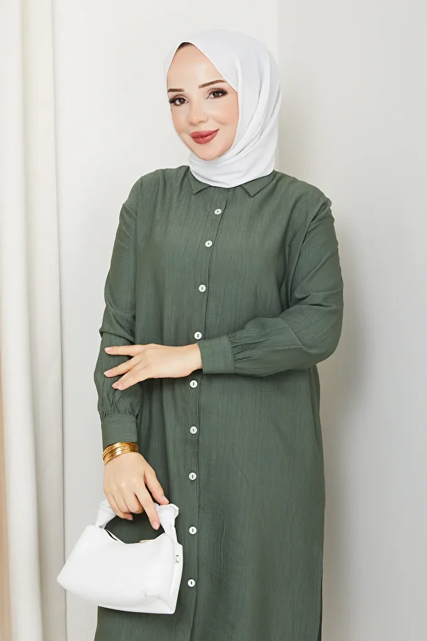 Kadın Önü Düğmeli Basic Tunik - 5