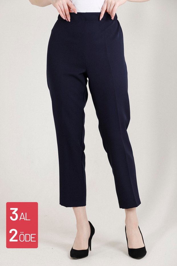 Women's Plus Size Carrot Leg Lycra Woven Trousers 3044 Navy Blue