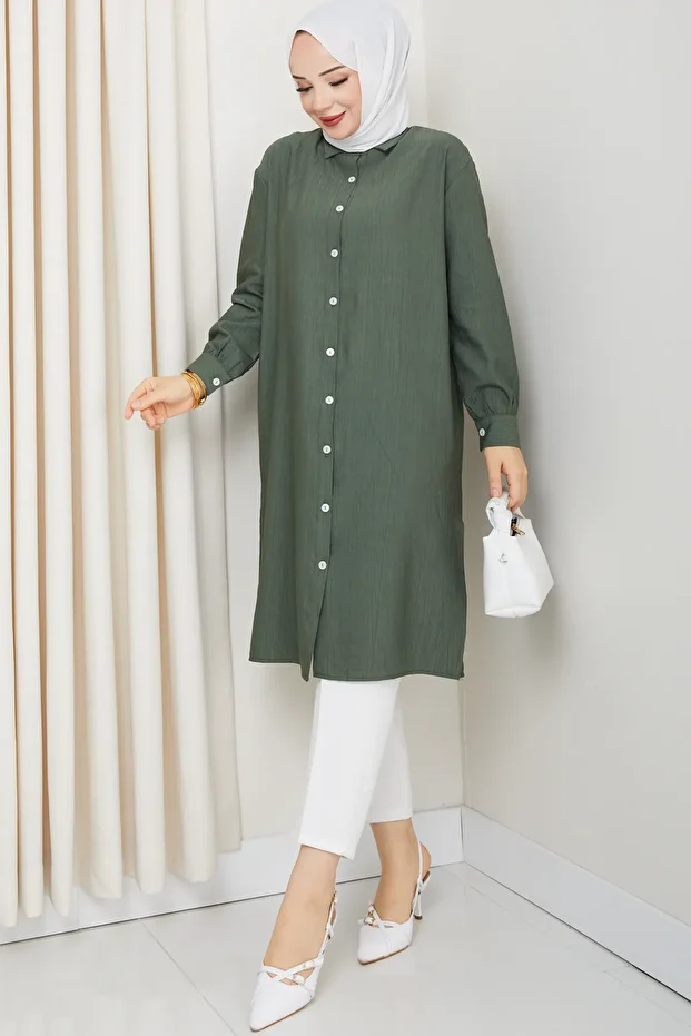 Kadın Önü Düğmeli Basic Tunik - 2