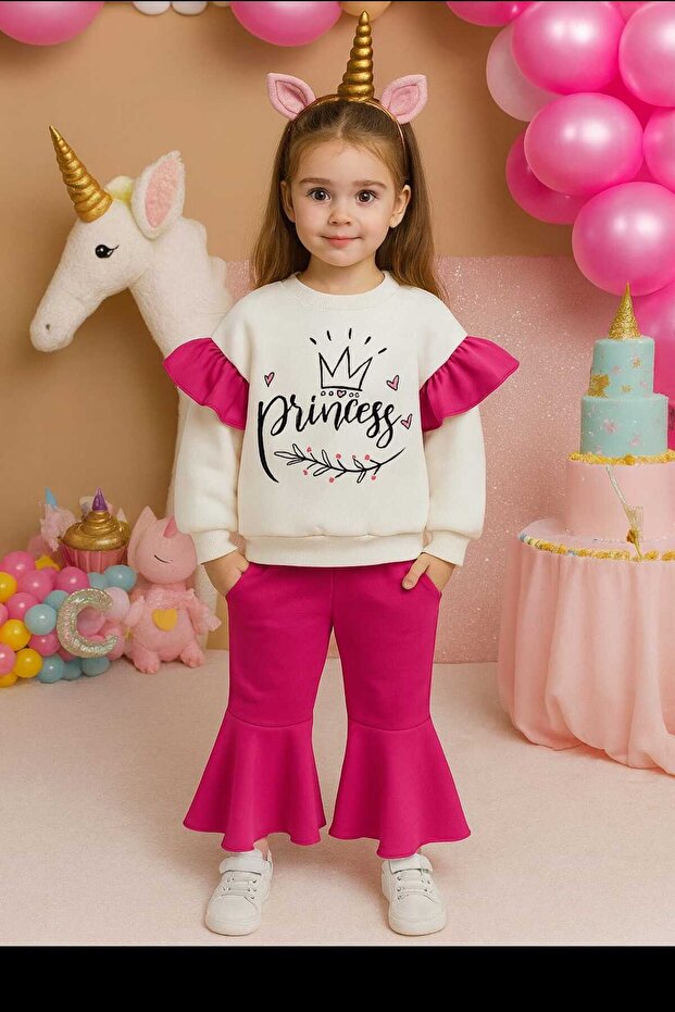 Girl's Bottom Top Set Fuchsia Princess 100% Cotton