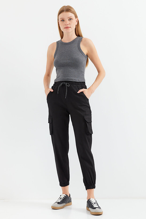 6667 Kargo Cepli Jogger Pantolon - Siyah - 1