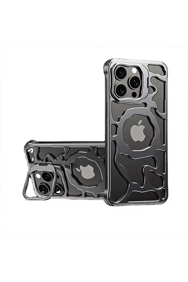 Phone Case for iPhone 16, Phone Holder Function, Cooling Function, Shockproof, Metallic, Silver - 1