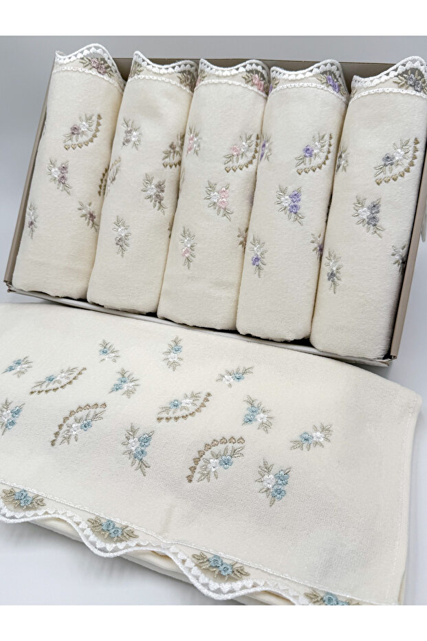 Laced Embroidered Boxed Velvet 6-Piece 50X90 Hand Towel Set