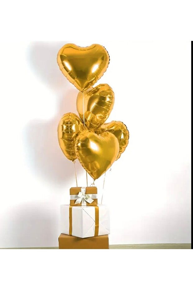 Heart Foil Balloon 5 Pieces 45 cm Gold Color