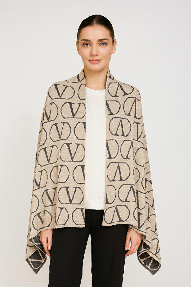 Patterned Double-Sided Knitwear Shawl - 1