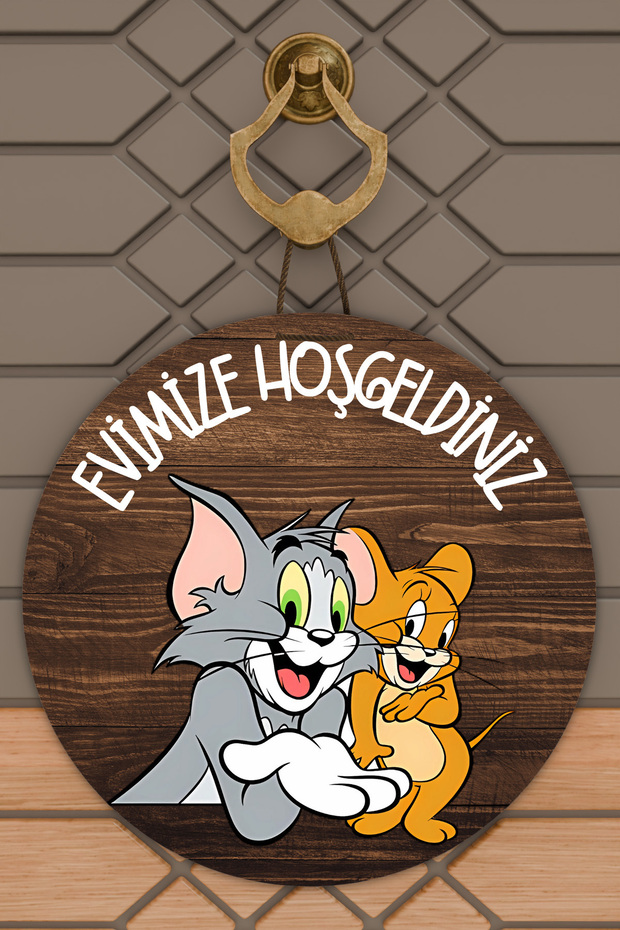 Modern Kapı Süsü Ahşap Tom ve Jerry Karşılama Dış Mekan Kapı Süsü - 1