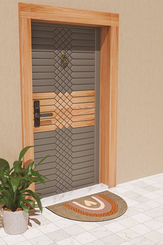 Modern Dijital Paspas Kahverengi Kalp Gökkuşağı Kapı Önü Paspası - 4