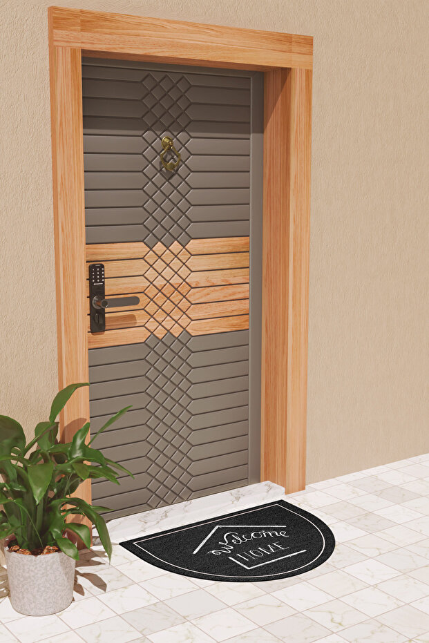 Modern Dijital Paspas Siyah Welcome Home Paspas - Kapı Önü Paspası - 4