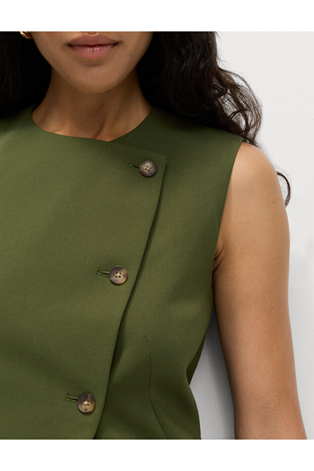 Olive Çapraz Düğmeli Yelek - 1