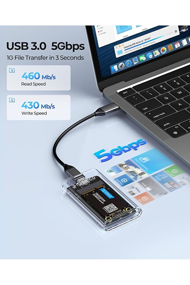 5 Gbit/s USB 3.0 mSATA SSD Enclosure, Tool-Free Transparent External mSATA 3050 SSD Adapter wi - 5