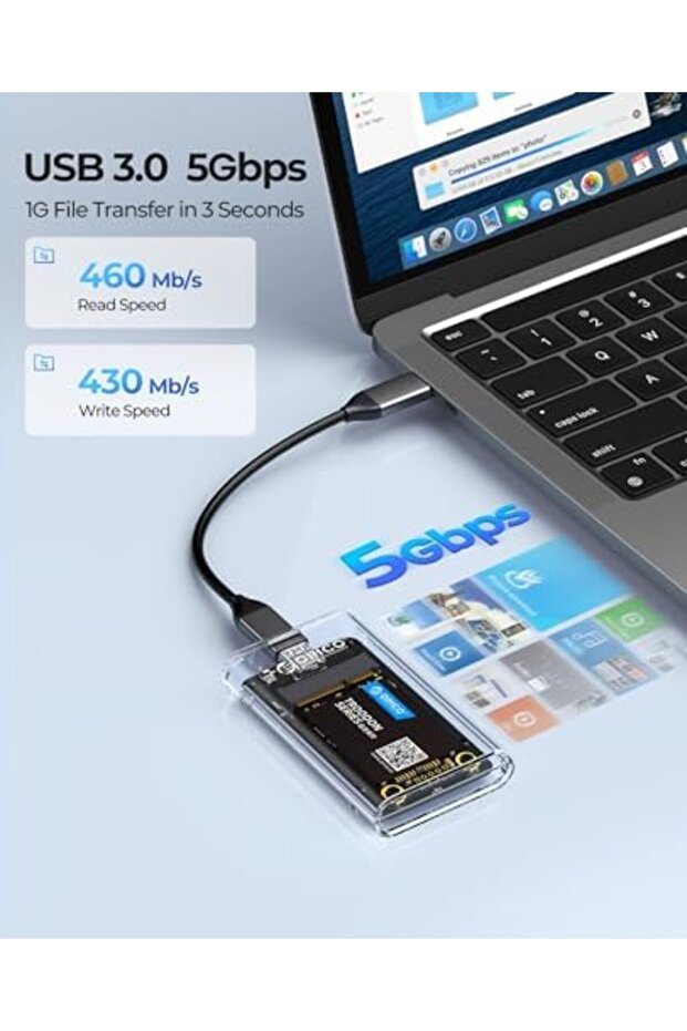 5 Gbit/s USB 3.0 mSATA SSD Enclosure, Tool-Free Transparent External mSATA 3050 SSD Adapter wi - 6