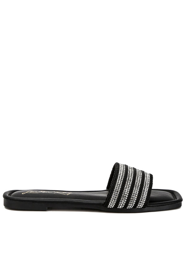 Women Striped Slip On Flats in Black