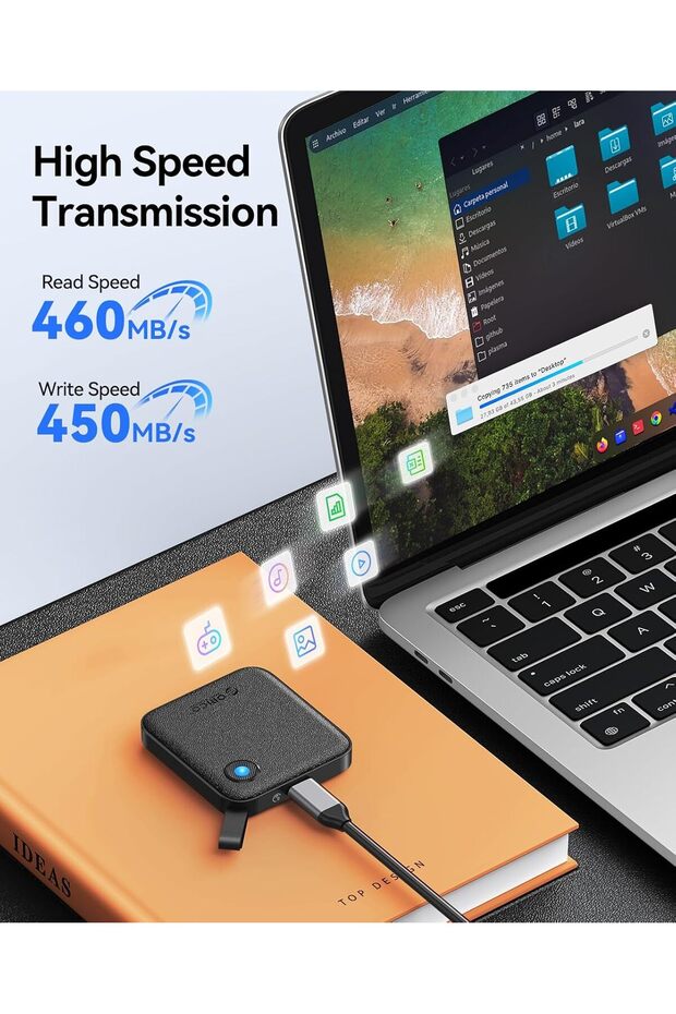 Portable SSD 1 TB with 2 in 1 USB C Cable, External Solid State Drives, Up to 460MB/s, Status - 5