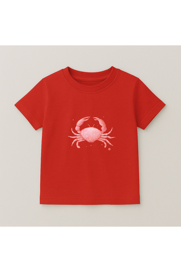 Crab Crew Neck 100% Cotton Printed Short Sleeve Children's and Teenage T-Shirt