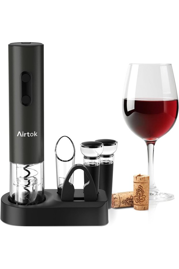 4-in-1 Electric Wine Opener Set, Automatic Corkscrew with Foil Cutter, 2 Vacuum Stoppers & Ae top-no