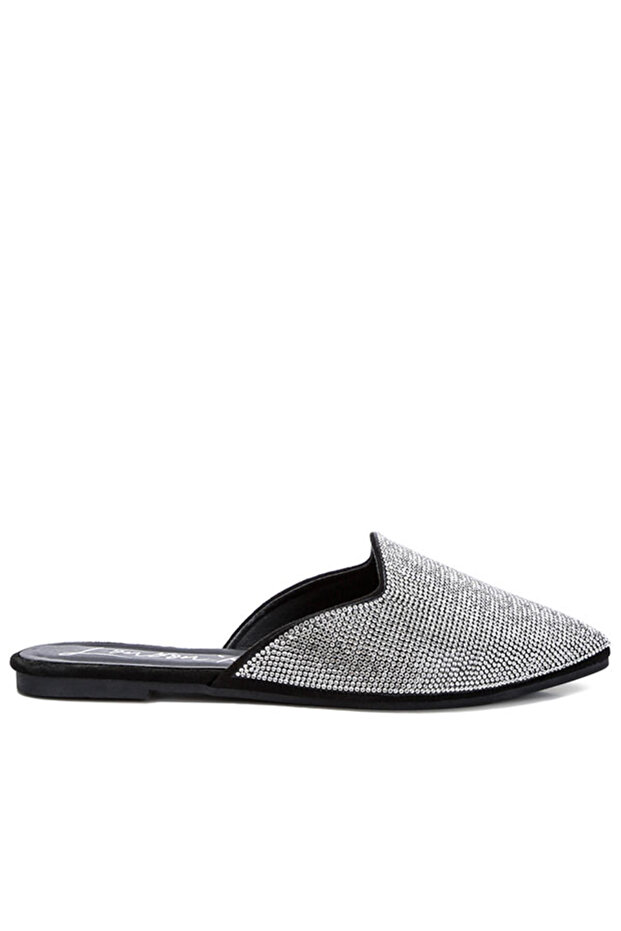 Women Rhinestones Embellished Mules in Black and Silver