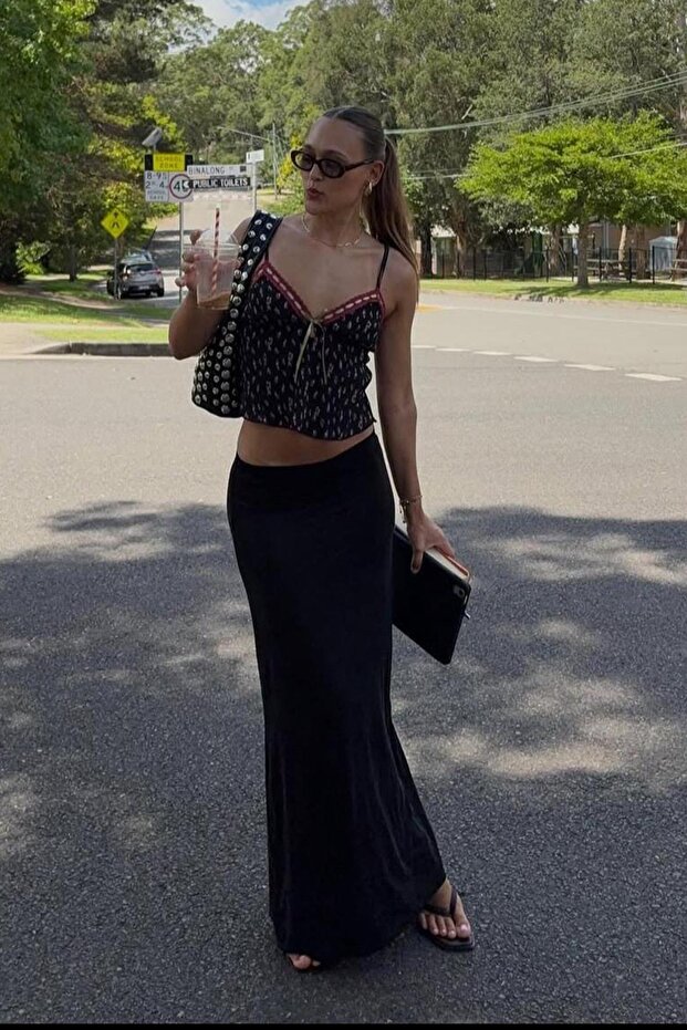 Koyu Siyah Maxi Basic Etek MG1890 - 1