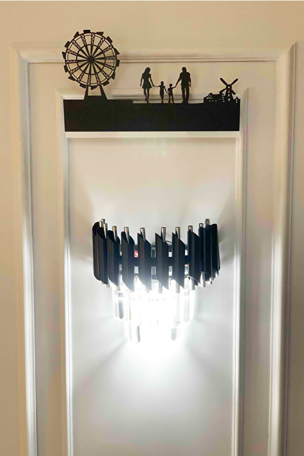 Palmira Duvar Apliği Kristal Tabut Taşlı Lüks Aplik - Siyah Krom Renk - 1