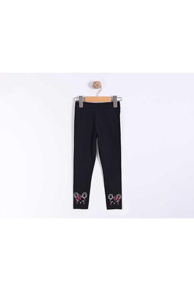 Cute Mouse Embroidered Legs Zigzag Lycra Ribbed Ribbed Girls' Leggings