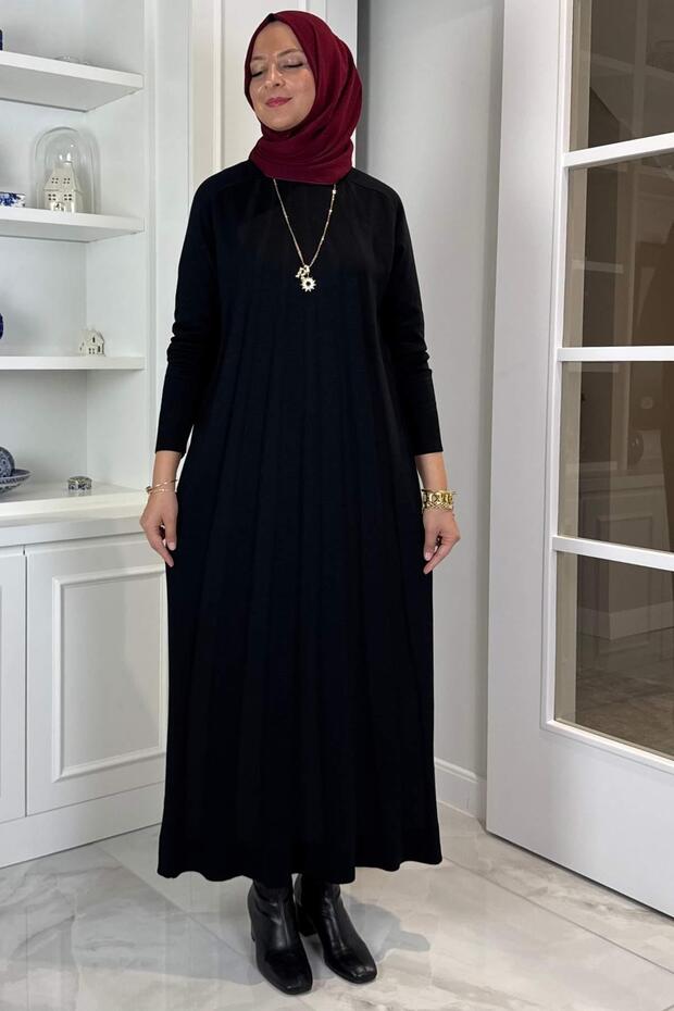 Beyza Fitilli Triko Elbise Siyah - 1