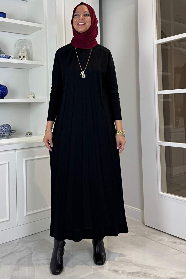 Beyza Fitilli Triko Elbise Siyah - 4