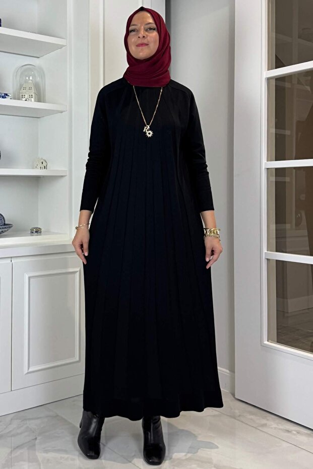 Beyza Fitilli Triko Elbise Siyah - 6