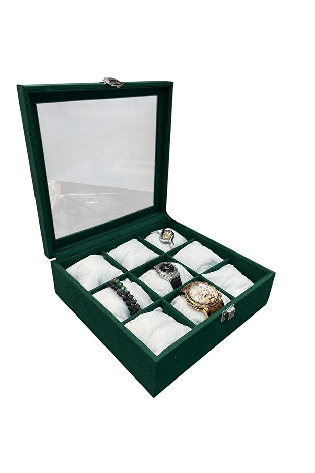 Watch Box 12 Pieces Green Faux Leather