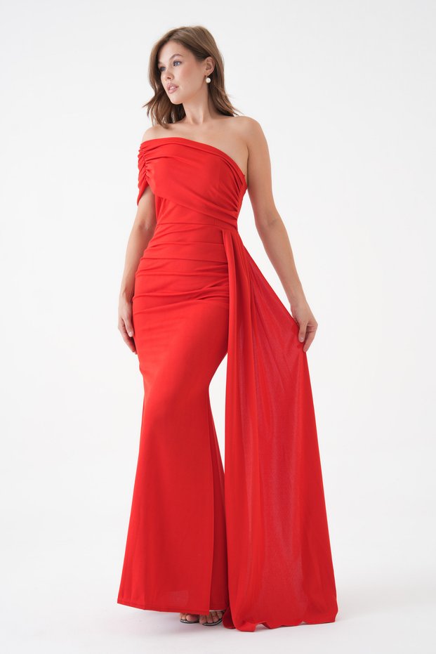 Sleeve Detail Yanda Tail Detail Lycra Long Dress 684