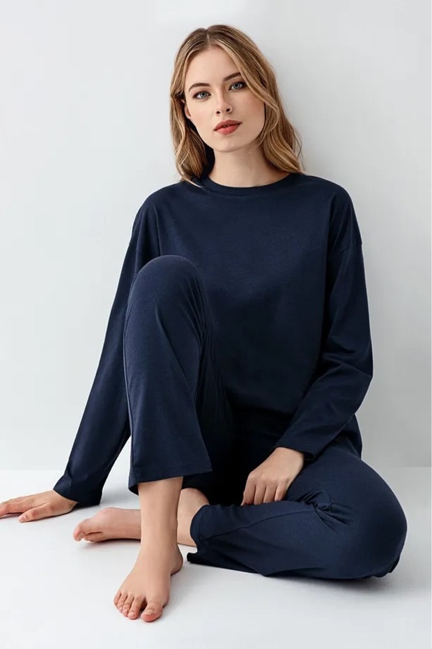 MODAL PAMUK UZUN KOLLU KADIN PİJAMA TAKIM - 3