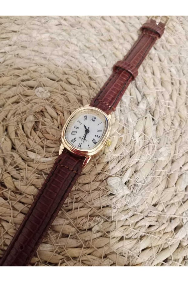 Vintage Oval Model Retro Dark Brown Snake Pattern Cord Women's Wristwatch