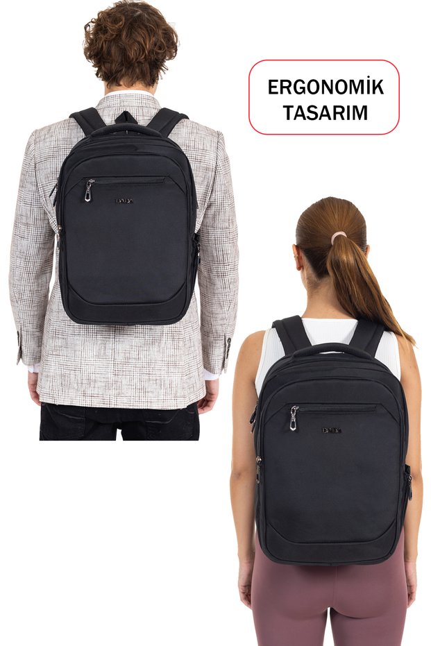 Unisex Black School Backpack Medium Size High School College USB Type-C Waterproof Oxford Fabric