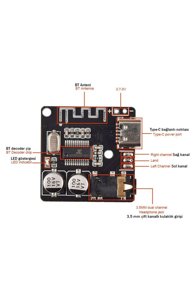 DIY Bluetooth 5.1 Audio Receiver Module MP3 Bluetooth Alıcı Modülü Araç Hoparlör Amfi - 2