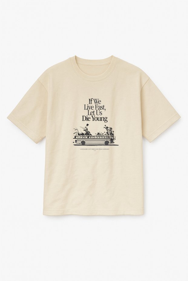 Oversize Beige Unisex Let Us Die Young Printed T-Shirt T-Shirt