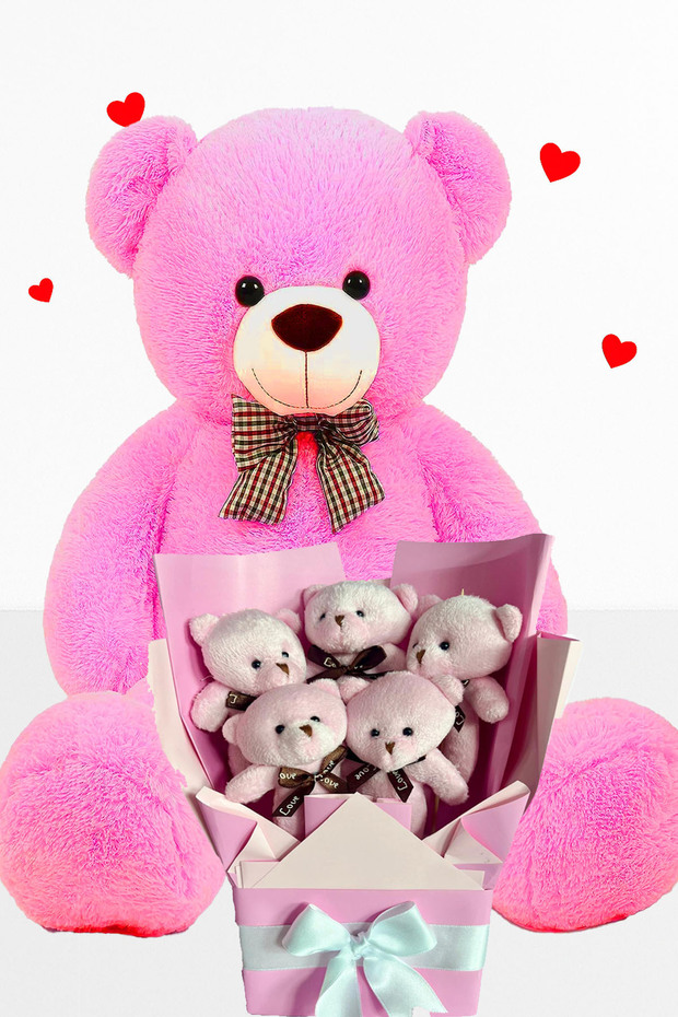 Plush Toy 90 cm Pink Teddy Bear Bouquet with Bear – Birthday and Valentine's Day Gift