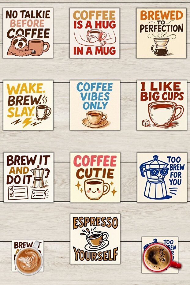 Coffee Themed Cup Wooden Mdf Coaster Set – Tea Coffee Presentation Decor