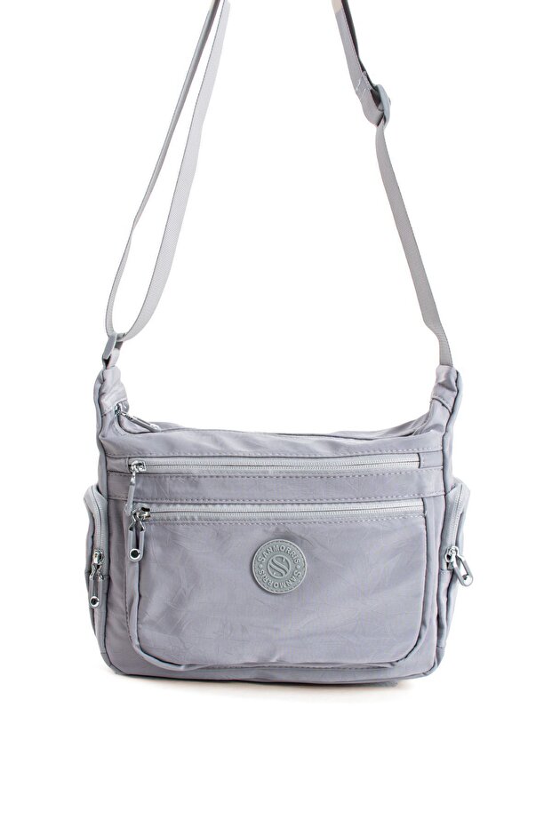Women's Multi-Eye Waterproof Crinkle Fabric Gray Color Adjustable Cross Strap Shoulder Bag