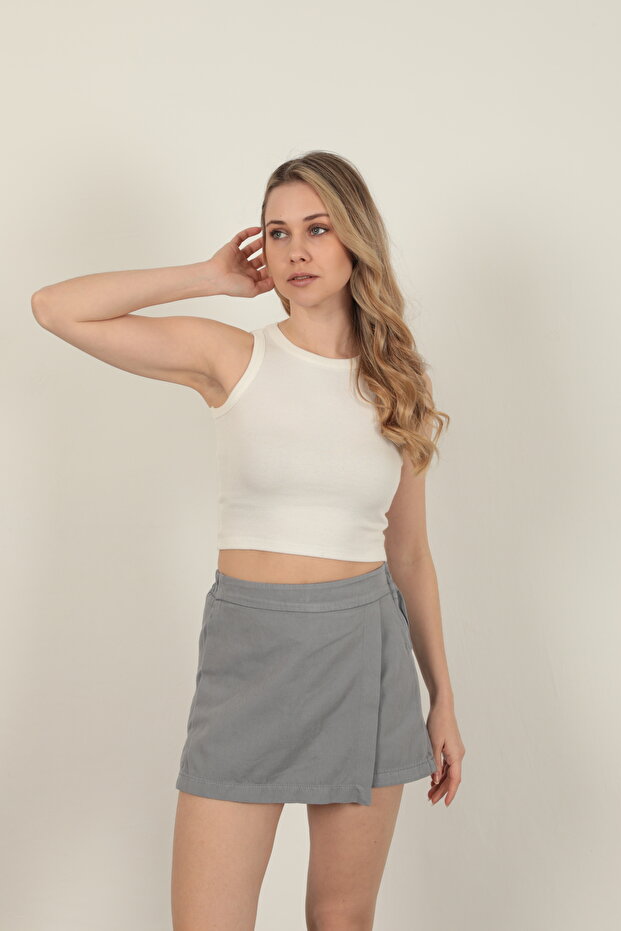 Gabardin Kumaş Fermuarlı Şort Etek - 3