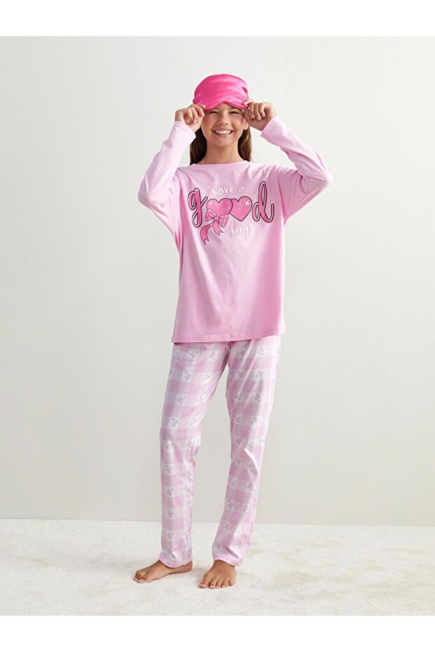 Bisiklet Yaka Kız Çocuk Pijama Takımı - 1
