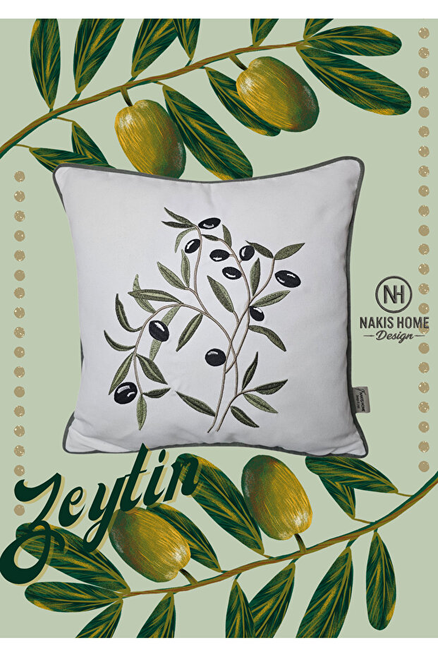 Embroidery Embroidered Olive Pattern Embroidered Throw Pillow Case 42X42 cm