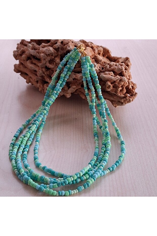 Handmade ,Turquoise and Shades Sand Bead Women's Multiple Short Necklace