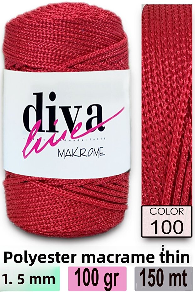 خيط ديڤا مكرامية 100 أحمر - 1