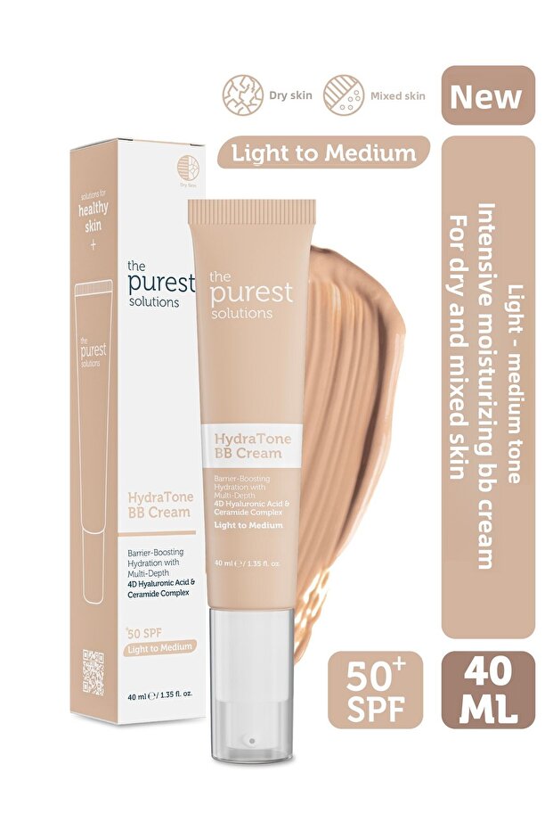 كريم بي بي للترطيب المكثف للبشرة الجافة والمختلطة، عامل حماية من الشمس SPF 50 + 40 مل – درجة فاتحة/متوسطة