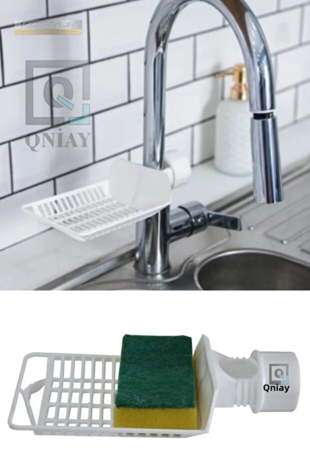 Practical Adjustable Kitchen and Bathroom Sponge Holder, White Plastic Organizer - 1