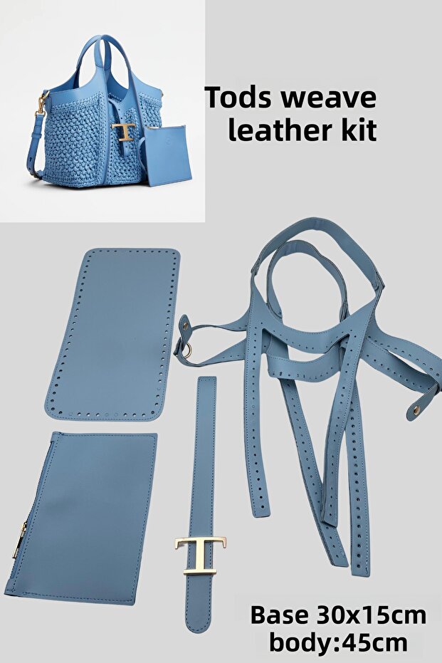Tods Bag Kit Leather Knitting Kit Set of 4 Bags with Blue Cordless Buckle Wallet