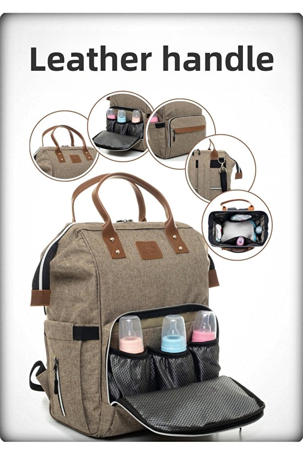 Luxury Leather Thermal Compartment Waterproof Stain Resistant Wipe-Clean Mom and Baby Care Backpack