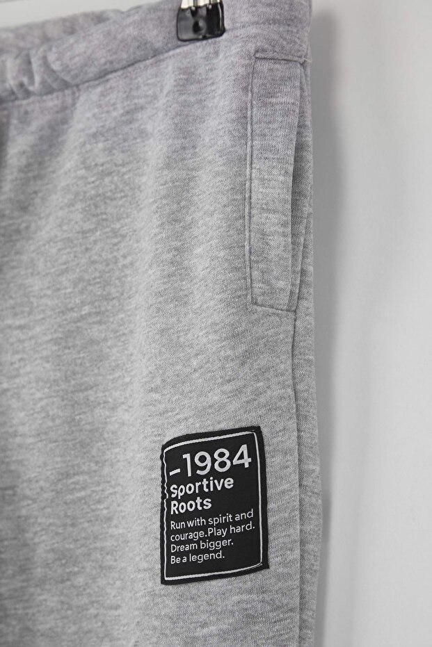 Gri Melanj Pamuklu Etiketli Kalın/İçi Polarlı Jogger Örme Erkek Çocuk Eşofman Altı TKDAW26EA00010 - 3