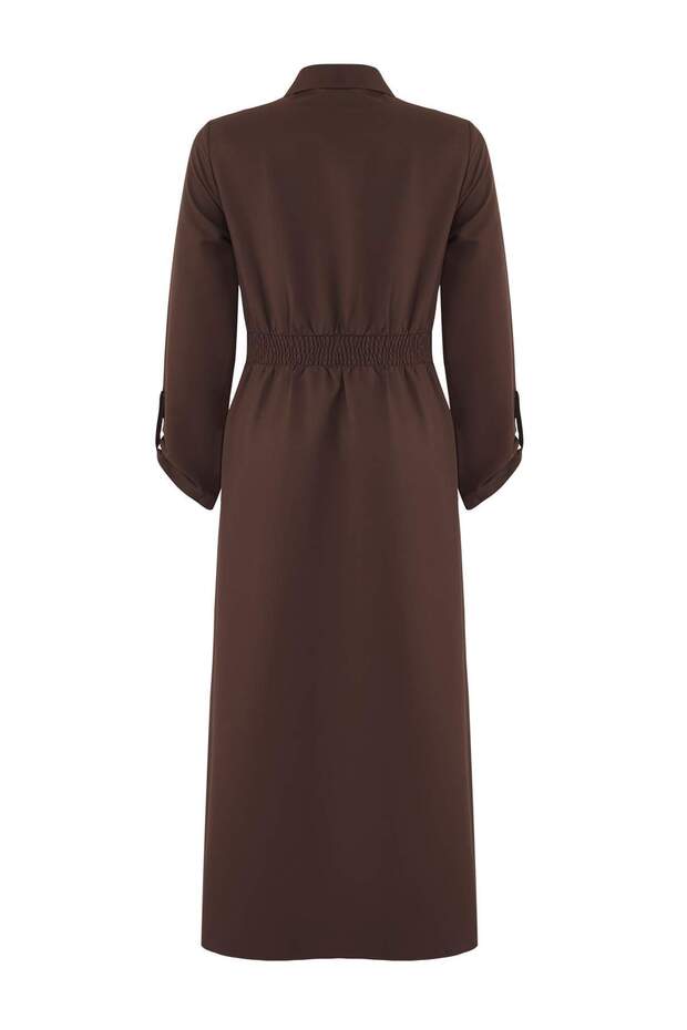 Koyu Kahverengi Fermuar Detaylı Gabardin Elbise TCTAW26EB00022 - 7