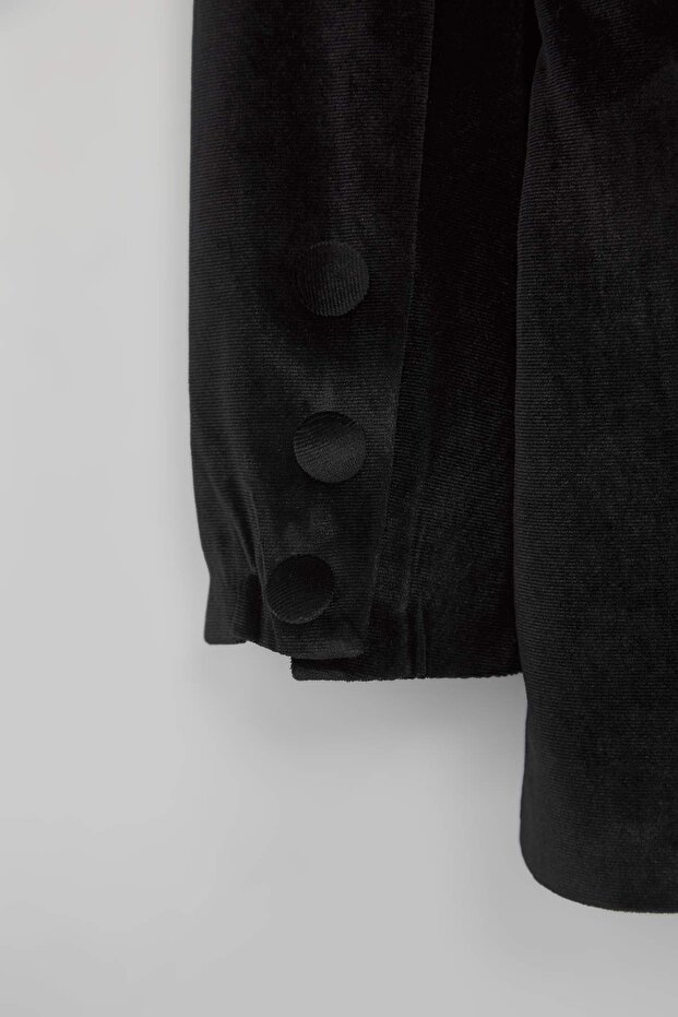 Siyah Kruvaze Regular/Normal Kalıp Dokuma Kadife Blazer Ceket TWOAW26BC00015 - 8